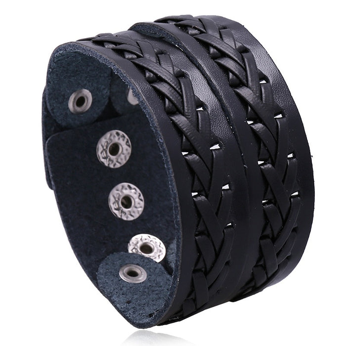 Direct Braided Genuine Cowhide Leather Bracelet, European Punk Men's Jewelry Accessory