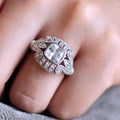 Silver Tone Art Deco Square Halo Statement Ring Design view 4