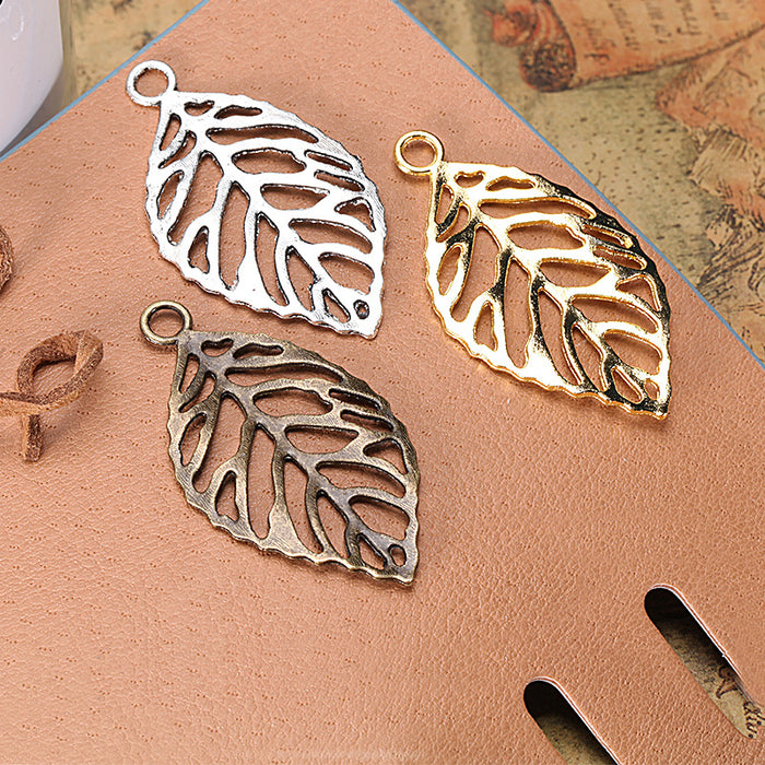 48x26mm Vintage Hollow Leaf Alloy Pendant