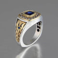 Blue Square Signet Ring With Gold-Tone Filigree Accents view 1