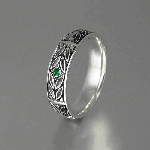 Silver leaf engraved band side profile