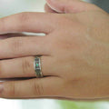 Antique Silver Leaf Engraved Band Green Accent Stone Ring view 4