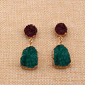 Gold Tone Burgundy and Green Crystal Cluster Statement Drop Earrings view 3