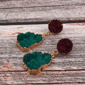 Gold Tone Burgundy and Green Crystal Cluster Statement Drop Earrings view 4