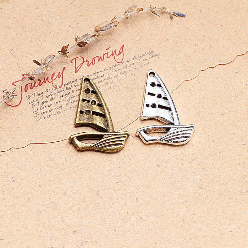 Double-Sided Alloy Sailboat Charm Pendant 31x21mm