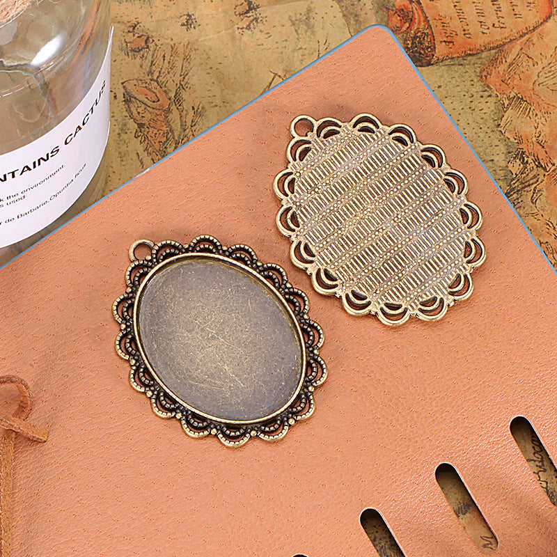 Vintage Oval Lace-Edge Alloy Bezel Setting 30x40mm Cabochon Tray