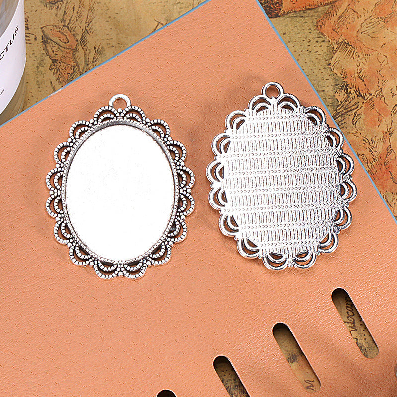 Vintage Oval Lace-Edge Alloy Bezel Setting 30x40mm Cabochon Tray