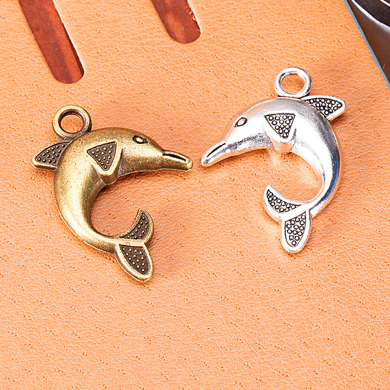 32x23mm Vintage Double-Sided Dolphin Alloy Charm Pendant