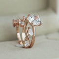 Rose-Gold-Tone Leaf Wrap Two-Piece Crystal Ring Set view 4