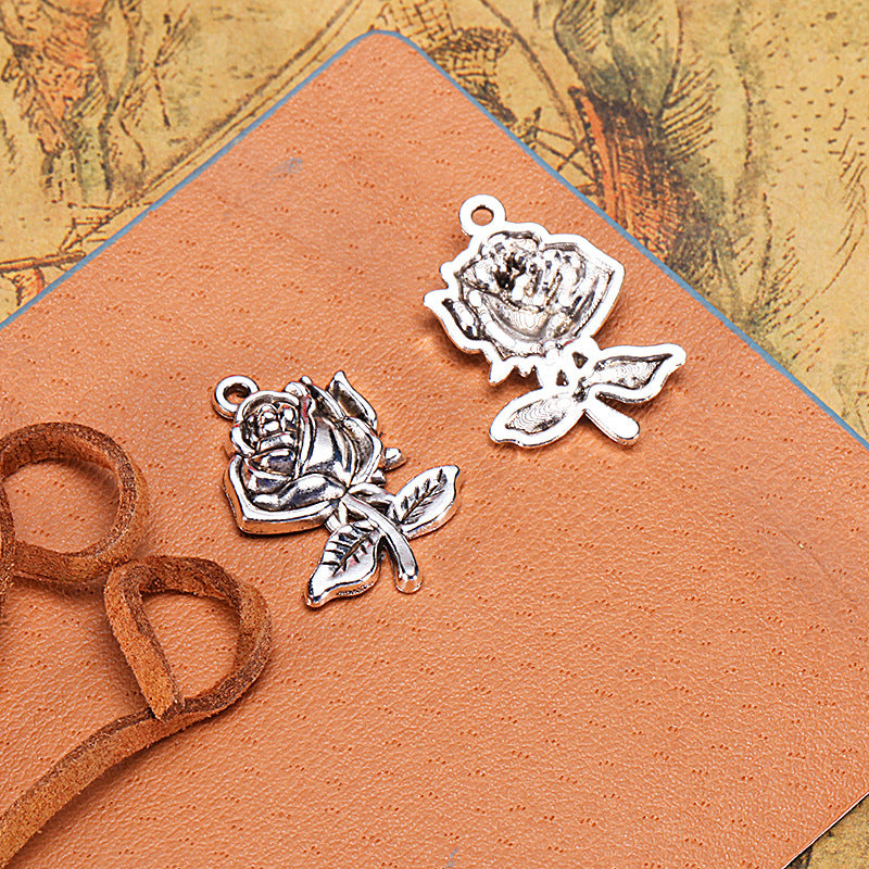 25x17mm Alloy Rose Double Bail Charm Pendant