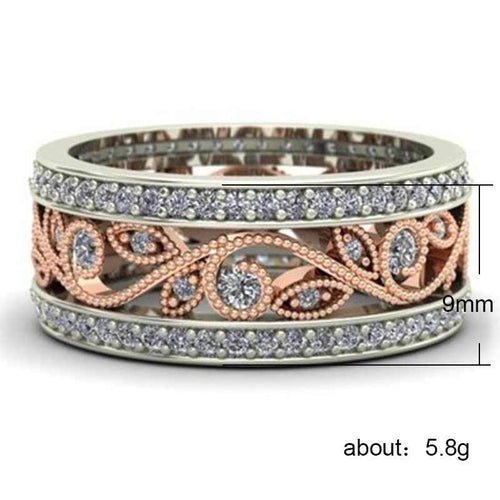 Rose Gold Leaf Openwork Two Tone Wide Statement Band Ring shown in alternate angle