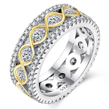 Gold Tone Infinity Motif Silver Pavé Wide Band Ring