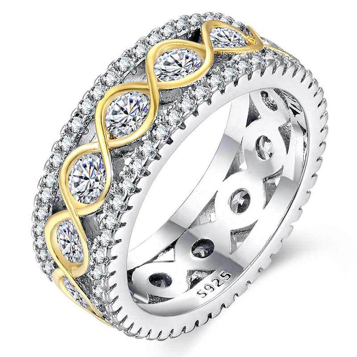 Gold Tone Infinity Motif Silver Pavé Wide Band Ring