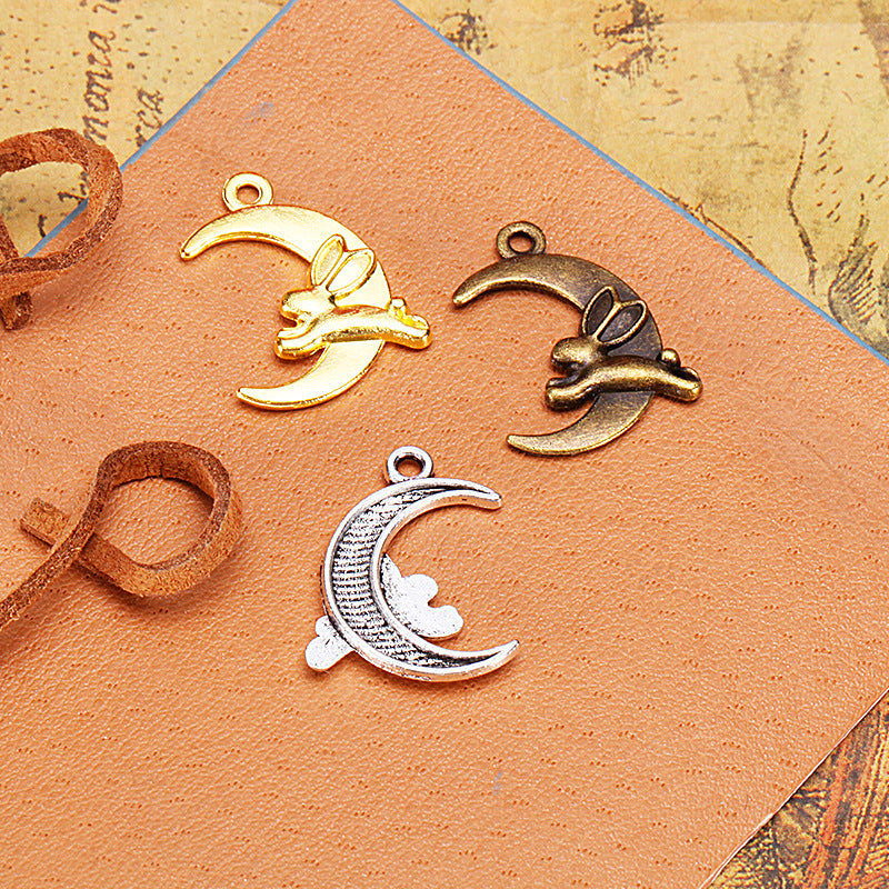 22×17mm Vintage Moon Rabbit Alloy Charm Pendant