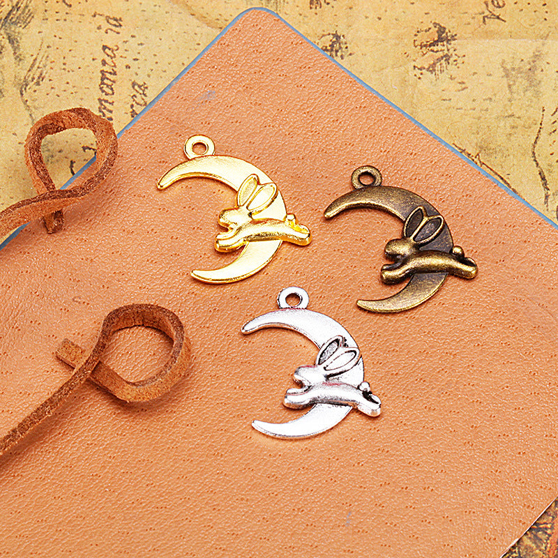 22×17mm Vintage Moon Rabbit Alloy Charm Pendant