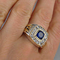 Blue Square Signet Ring With Gold-Tone Filigree Accents view 3