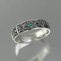 Antique Silver Leaf Engraved Band Green Accent Stone Ring view 3