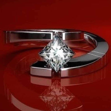 Silver Tone Square Clear Crystal Solitaire Ring Fashion Jewelry