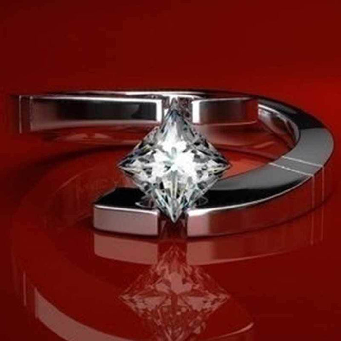 Silver Tone Square Clear Crystal Solitaire Ring Fashion Jewelry