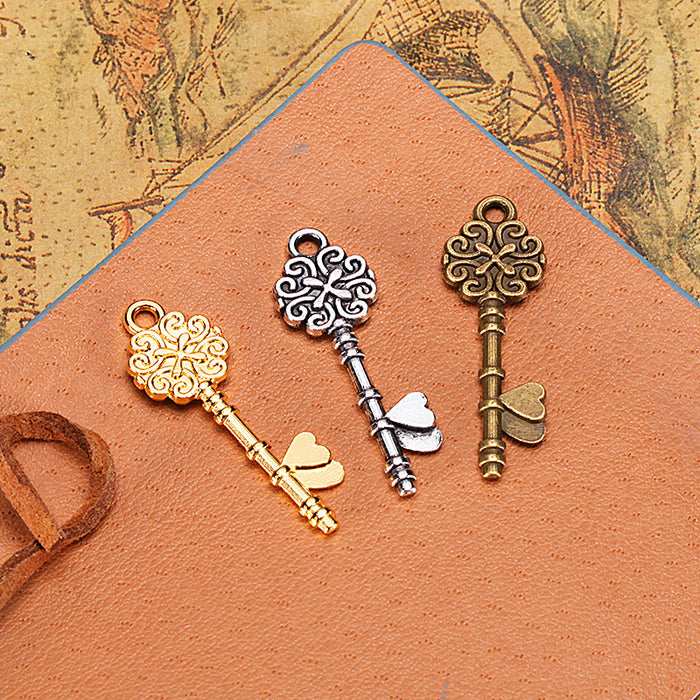 Vintage Flower Heart Keychain Charm Pendant 34x11mm