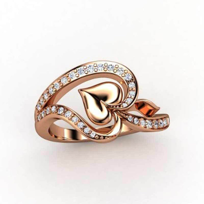 Rose Gold Tone Double Heart Ring In A Polished Decorative Design
