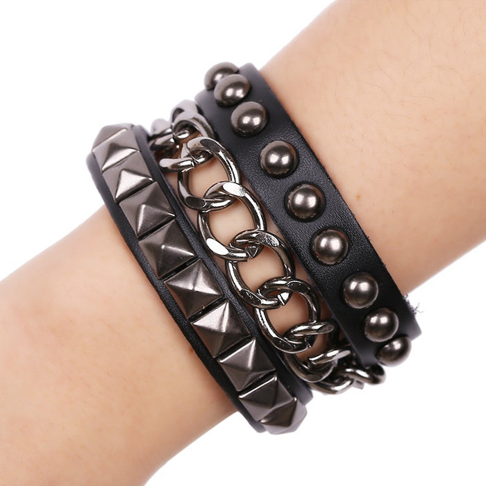 Punk Genuine Cowhide Leather Bracelet With Rivets European American Anime Inspired Accessory