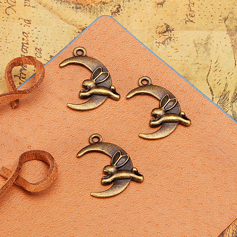 22×17mm Vintage Moon Rabbit Alloy Charm Pendant