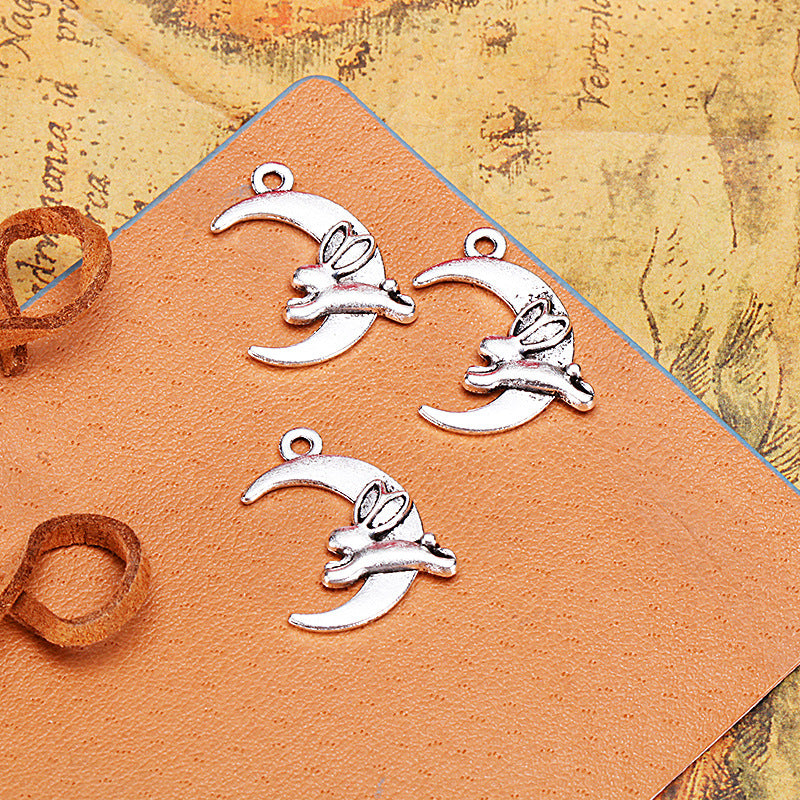 22×17mm Vintage Moon Rabbit Alloy Charm Pendant