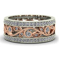 Rose Gold Leaf Openwork Two Tone Wide Statement Band Ring view 1
