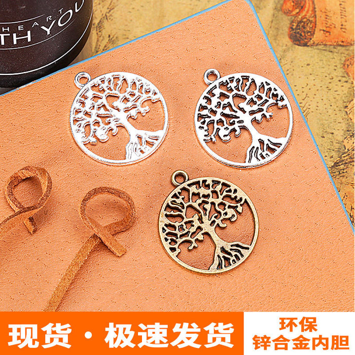 Double-Sided Round Tree of Life Alloy Pendant 25mm