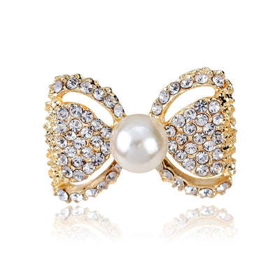 Front product view of the ribbon bow brooch pin in gold and silver