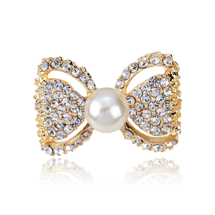 Gold Tone Silver Tone Ribbon Bow Crystal Two Designs Metal Brooch Pin 2 Pictured Designs 2