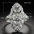 Elongated Art Deco Clear Stone Statement Ring In Silver Tone view 5