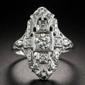 Elongated Art Deco Clear Stone Statement Ring In Silver Tone view 1