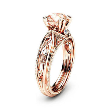 Rose Gold Tone Peach Crystal Openwork Halo Ring Fashion Jewelry