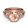 Rose Gold Tone Peach Crystal Openwork Halo Ring Fashion Jewelry view 2