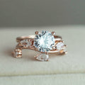 Rose-Gold-Tone Leaf Wrap Two-Piece Crystal Ring Set view 3