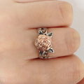 Sculpted Rose Flower Filigree Wide Ring In Silver And Rose Tones view 3