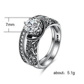 Antique Silver Tone Floral Crystal Two Piece Ring Set view 5