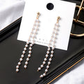 Double Row Pearl Look Extra Long Chain Tassel Stud Earrings view 2