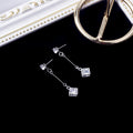 Six Shape Silver Tone Faceted Stone Long Chain Earrings view 3