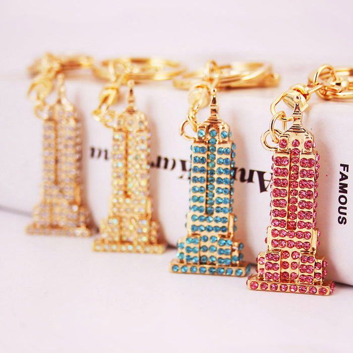 Rhinestone Eiffel Tower Keychain, Split Ring, Lobster Clasp