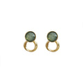 Green Round Stud Earrings with Gold Tone Ring Drops view 5