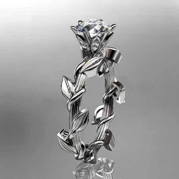 Silver Tone Clear Crystal Laurel Leaf Ring Fashion Jewelry