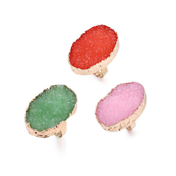 Gold Tone Large Irregular Crystal Cluster Adjustable Rings in Three Colors