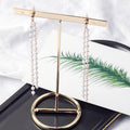 Double Row Pearl Look Extra Long Chain Tassel Stud Earrings view 3