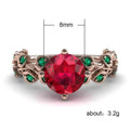 Rose Gold Tone Red Flower and Green Leaf Crystal Ring view 5