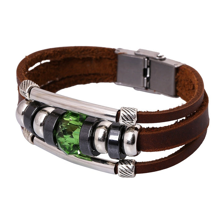 Vintage Beaded Leather Bracelet European American Trendy Creative Couple Wristband
