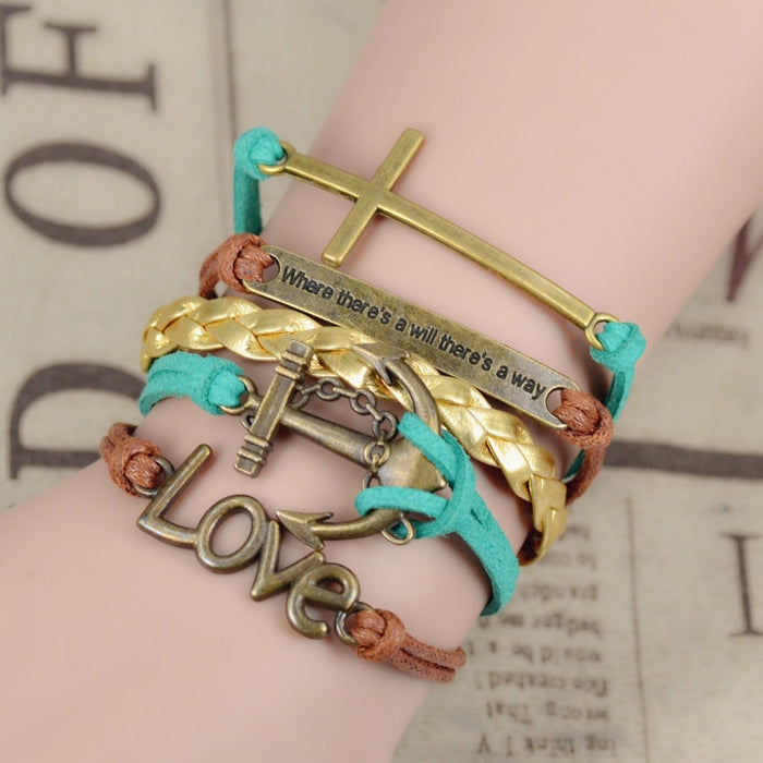 Alloy LOVE Multilayer Braided DIY Handmade Bracelet, PU Leather Yiwu Jewelry