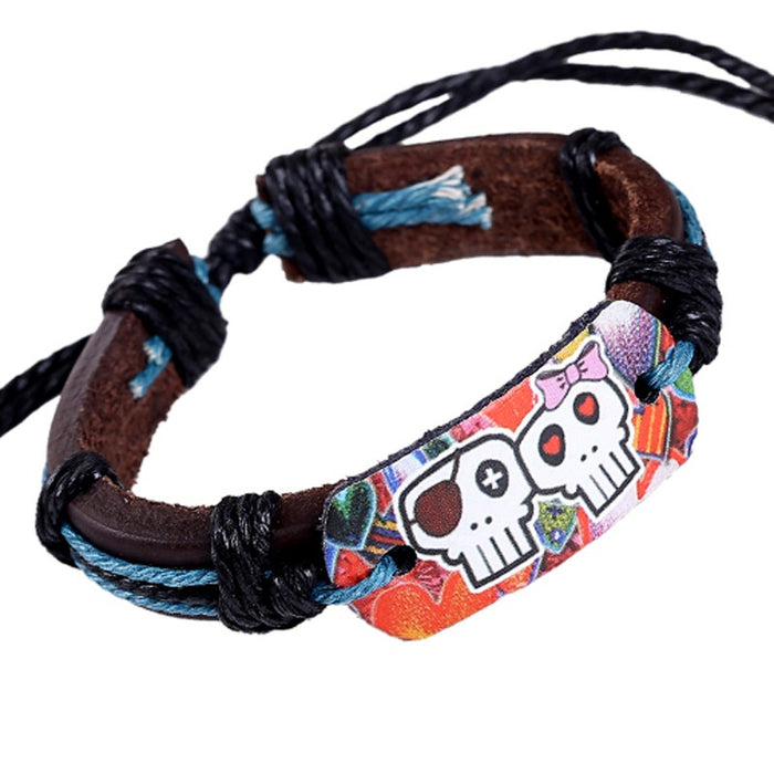 Ethnic Genuine Leather Cord Bracelet, European American Braided Cowhide Heat Transfer Jewelry